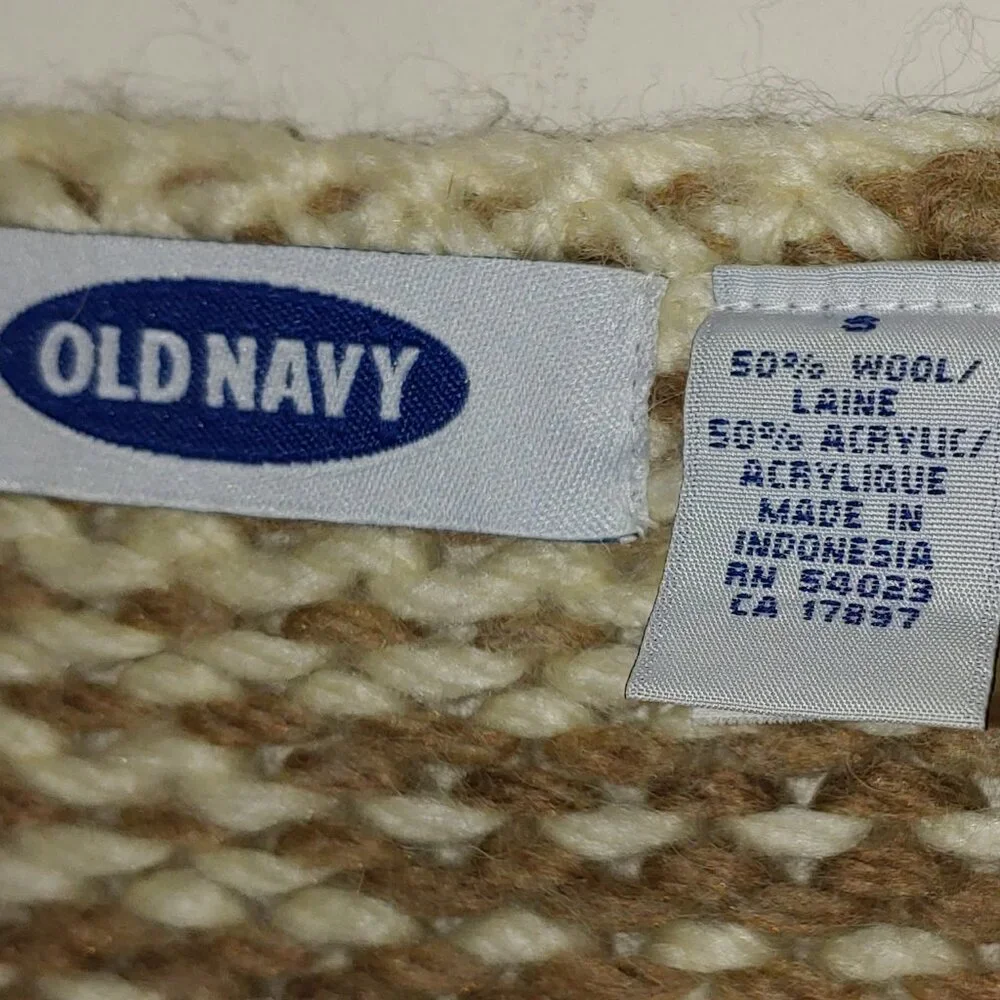 Old Navy Wool Blend 90s Tie Up Sweater Cardigan Size S Cream Tan - Picture 2 of 6